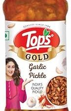 TOPS Gold Garlic Pickle -375 gm Glass Bottle | Prepared from Whole Garlic Pieces and healthy mustard oil