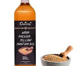 Canistel Wood Pressed Unrefined Yellow Mustard Oil | Natural Kolhu/Kacchi Ghani/Chekku | A1 Grade Mustard Seeds for Aroma & Flavour | Cold Pressed Cholesterol Free Mustard Oil For Cooking |1 Litre