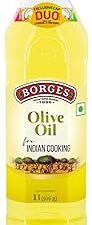 Borges Olive Oil for Indian Cooking - 1 L Glass |75% MUFA|Rich in Antioxidants|Ideal for Frying, roasting, sauteing|Extra Light|Neutral Flavour