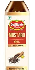 Del Monte Cold Pressed Mustard Oil 1L, Kolhu/Kacchi Ghana/Chekku | 100% Pure & Unrefined | Rich Aroma & Flavour | Healthy everyday cooking oil: Ideal for Deep Frying, Roasting, Grilling | Cholesterol Free | Contains MUFA, Omega 3 & 6 | Good for Heart health