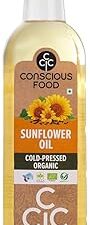 Conscious Food Cold Pressed Sunflower Oil | 1 litre | Certified Organic | PET Bottle | Cooking Oil | High in Antioxidants, Delicious & Healthy