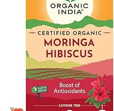A TATA Product - Organic India Moringa Hibiscus Infusion, 25 Tea Bags, Certified Organic, Antioxidant-Rich, Caffeine-Free, Whole Herb Blend