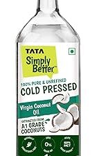 Tata Simply Better Pure and Unrefined Cold Pressed Virgin Coconut Oil, Naturally Cholesterol Free, Kolhu/Kacchi Ghani/Mara Chekku/Ganuga, 1L, Rich Aroma & Flavour of Real Coconuts, A1 Grade Coconuts