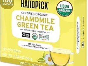 HANDPICK USDA Organic Green Tea With Pure Chamomile (100 Tea Bags), Made with Himalayan Green Tea and Natural Chamomile Flower Leaves