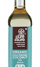 Pure & Sure Cold Pressed Coconut Oil 500ml | 100% Natural, Organic & Pure Nariyal Tel | Used for Cooking, Skin, Hair,Baby massage| Nutrient Rich & Chemical Free