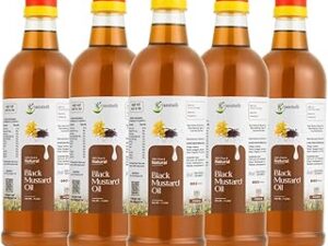 Kasutam Kachi Ghani Black Mustard Oil Plastic Bottle (1 l (Pack of 5))