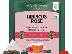 VAHDAM, Hibiscus Flowers Herbal Tea Bags (50 Count) Caffeine Free, Non-GMO, Floral Flavor Tisane - Hibiscus Rose Petals & Exotic Spices | Resealable Ziplock Pouch