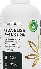 Trulysage Veda Bliss Massage Oil – Relieves Stress, Soothes Chronic Pain, Promotes Relaxation – With Chandanadi Oil, Kumkumadi Oil, Mustard Oil, 200ml – Ayurvedic Blend for Mind & Body Wellness