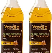 VASARA Cold Pressed Yellow Mustard Oil- 2 litre | Kolhu Kachi Ghani Sarson Ka Tel | Wooden Chekku Ka Tel | Pure & Organic | Rich in Omega-3 | Natural Oil for Cooking, Frying, Pickles – 2 Ltr