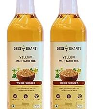 Desi Dharti Premium Wood Cold Pressed Yellow Mustard Oil - 1L (Pack of 2) | Natural & Pure, Unrefined, Rich Aroma, Omega-3 & Antioxidants | A1 Grade Mustard Seeds | Ideal for Cooking, Frying, Pickling & Daily Use
