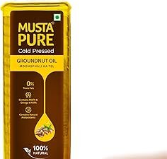 MustaPure Cold Pressed Groundnut (Peanut) Oil 1 Litre Cooking Oil, Unrefined, Naturally Cholesterol Free, Rich Aroma & Flavour Of Real Groundnuts - PET Bottle