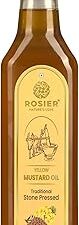 ROSIER Stone Pressed Organic Yellow Mustard Oil 1 L | Traditional Stone Pressed Single Filtered Cooking Oil | Kolhu/Kacchi Ghani/Chekku | Pure, Natural and Healthy Mustard Oil 1 Litre