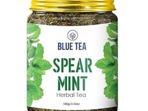 BLUE TEA - Spearmint Tea - 100 gm -100 Cups | Pcos Relief | Balances Hormones, Reduces Facial Hair & Acne and Supports Digestion | Herbal Tea - Dried Loose Leaf - Caffeine Free | Featured in Shark Tank | Reusable Pet Jar