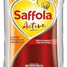Saffola Active Refined Cooking oil | Rich in Omega 3 & Oryzanol | Multi-Source Edible Rice Bran & SoyaBean oil | 1 Litre pouch
