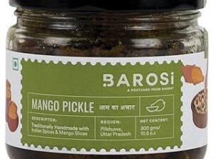 Barosi Mango Pickle 300gm | Traditional Recipe, Handmade with Mustard Oil & Rock Salt | Low Oil, No Artificial Preservatives | Tasty Aam Ka Achar | Glass Jar
