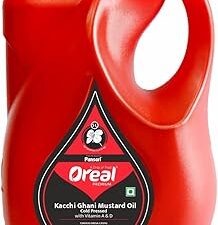 Oreal Premium Kachi Ghani Mustard Oil | 5 Litre | Natural & Pure Sarson Ka Tel | Cold Pressed | Cholesterol-Free | Rich in Omega 3 & 6 | Boosts Immunity | Ideal for Cooking & Pickling Sarso Oil