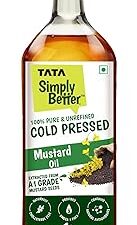 Tata Simply Better Pure & Unrefined Cold Pressed Mustard Oil,Naturally Cholesterol Free, 1L, Rich Aroma & Flavour of Real Mustard Seeds, A1 Grade Mustard Seeds
