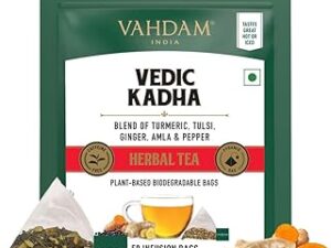 VAHDAM, Vedic Kadha Herbal Tea Bags - 50 Pyramid Tea Bags| Caffeine Free, 100% Pure Herbal Tisane - Earthy & Savory | Whole Loose-Leaf Teabags | Resealable Ziplock Pouch