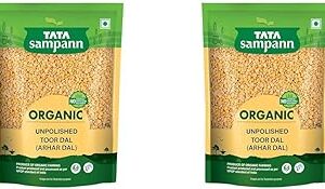 Tata Sampann Organic Toor/Arhar Dal, 1 kg (Pack of 2)