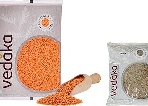 Amazon Brand - Vedaka Popular Red Masoor Dal Split, 2kg|Rich in Protein|No Cholesterol|No Additives & Amazon Brand - Vedaka Whole Cumin, 500g