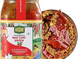 THE LITTLE FARM CO Banarasi Red Chilli Pickle - Lal Mirch ka Achar | Less Oil Mustard Base Homemade Stuffed Chilli Pickles | No Added Preservatives, No Artificial Flavours | Traditional Recipe, 400g