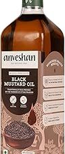 Anveshan Wood Pressed Black Mustard Oil - 1L (Cold Pressed - Extracted on Wooden Churner) | Glass Bottle | Kolhu/ Kacchi Ghani/ Chekku | Cold Pressed Mustard Oil for Cooking | Perfect blend of Health, Taste & Aroma