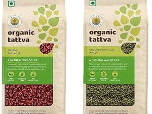 Organic Tattva, Organic Red Rajma (Red Kidney Beans) 500 Gram | Gluten Free and Unpolished & Organic Tattva Moong Dal Whole, 500g