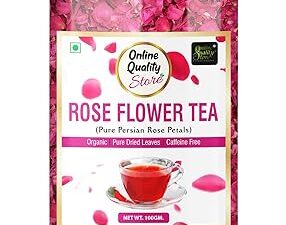Online Quality Store Rose Flower Tea - 100g | Caffeine Free Herbal Tea | Use for Iced Tea, Cocktails | Cures Sore throat |Rose |Dried Leaves Herbal