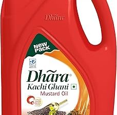 Dhara Kachi Ghani Mustard Oil (0% Trans Fat), 5 L Jar (May contain free turmeric powder 50g)