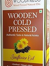 WOODFRESS Pure Wood Pressed Cold Pressed Sunflower Oil - 5 Litre | Unrefined, Chemical-Free, Natural Cooking Oil | Extracted From 19Kg Sunflower Seeds | Nutrient-Rich Edible Oil For Cooking