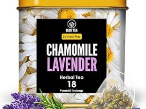 BLUE TEA - Chamomile Lavender Tea - 18 Tea Bags - Plant Based | SLEEP TEA | Herbal Tea - Caffeine Free - Flower Based - Non-Bitter - Non-GMO | Featured In Shark Tank | Premium Tin Pack