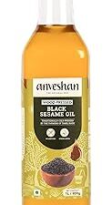 Anveshan Wood Pressed Black Sesame Gingelly Oil - 1Litre | Plastic Bottle Kolhu/Kacchi Ghani/Chekku | Natural | Chemical-Free | Cold Pressed Sesame Oil for Cooking.