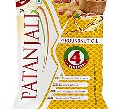 Patanjali Groundnut Oil, Kacchi Ghani, Virgin, Unrefined, Cold pressed, Edible Oil for Cooking, Baking & Frying for Rich Flavour & Nutrition 1L Pouch