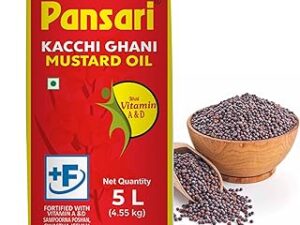 Pansari Premium Kacchi Ghani Mustard Oil | Cold Pressed & Naturally Extracted | Fortified with Vitamin A & D | Rich in Omega 3 & 6 | Ideal for Cooking, Skin & Hair Care (5-L)