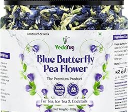 VY VedaYug Blue Butterfly Pea Flower Tea 100 Gram | Making ICE and Herbal Tea with ANTI-OXIDANT, Caffeine Free | Natural Colourant | Use with Green Tea - 100g