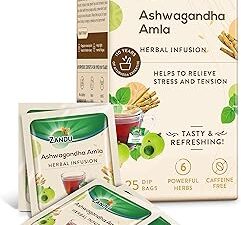 Zandu Ashwagandha Amla Ayurvedic Infusion, a Herbal Tea Enriched with 6 Ayurvedic Ingredients (25 Tea Bags)