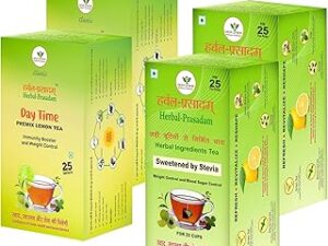 Herbal Prasadam Green, Wraps Tea (2 Sweetened By Stevia + 2 Premix Lemon) Pack Of 4 For 100 Cups, 600 Grams
