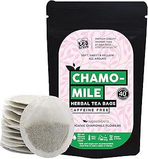 The Tea Trove Pure Chamomile Tea Bags Organic - 40 Eco-Friendly Caffeine Free Camomile tea for sleep and Stress Relief in Resealable pouch - Steep Hot Or Iced | Pack of 1, 48 grams