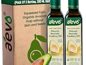 AEVO Organic Avocado Oil for Cooking - Refined & Cold Pressed Cooking Oil for Frying, Grilling, Roasting & Baking with Monounsaturated Fats, Vitamin E & Omega-9 - Pack of 2 (250ml x 2) = 500ml