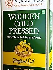 WOODFRESS Pure Cold Pressed Kachi Ghani Mustard Oil, 5 Litre Metal Tin, Wood Pressed Sarson Oil, 25 Kg Mustard Seeds Per 5 Litre, Healthy Cooking Oil, Unrefined Black Mustard, Preservative-Free