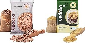Amazon Brand - Vedaka Premium Chitra Rajma, 1 kg |Rich in Protein|No Cholesterol|No Additives & Amazon Brand - Vedaka Organic Toor Dal 1kg|Rich in Protein|No Cholesterol|No Additives