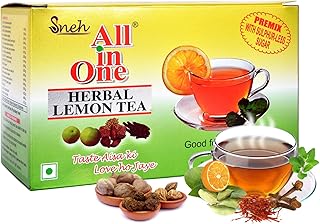 All In One Herbal Lemon Herbal Tea Premix With Sulphur Less Sugar(25 Pouches), 200 Grams, Powder, Balm