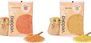 Amazon Brand - Vedaka Popular Moong Dal (Yellow), 1kg|Rich in Protein|No Cholesterol|No Additives & Amazon Brand - Vedaka Popular Red Masoor Dal Split, 1kg|Rich in Protein|No Cholesterol|No Additives