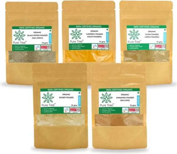 Pure Tree Organic Black Pepper, Turmeric, Cumin, Ginger...